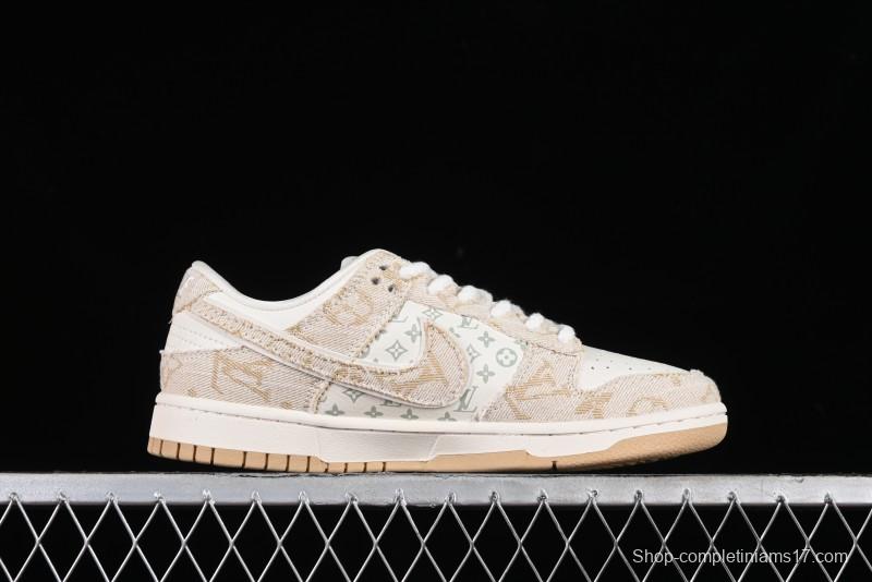Nike SB Dunk Low LV Collaboration - Beige Swoosh Anniversary High-End Custom Low-Top Casual Skate Shoes - SJ2068-258
