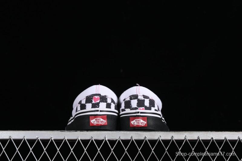 Vans Slip-On Classic Collaborative Hand-Painted Graffiti with Pink Accents and Crystal Outsole Checkerboard Slip-On - VN000CT5BPA