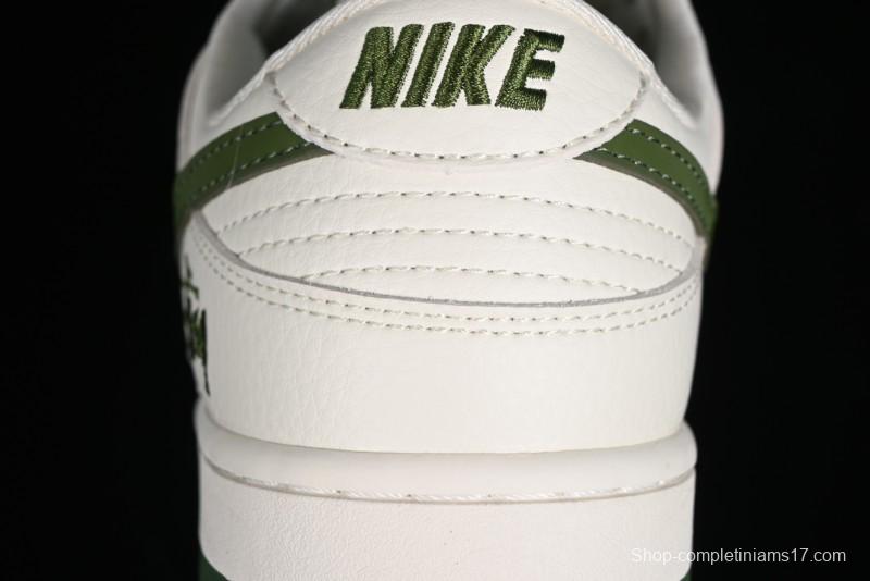 Nike SB Dunk Low Stussy Collaboration - Green Floral Anniversary Custom Low-Top Casual Skate Shoes - CF3688-008