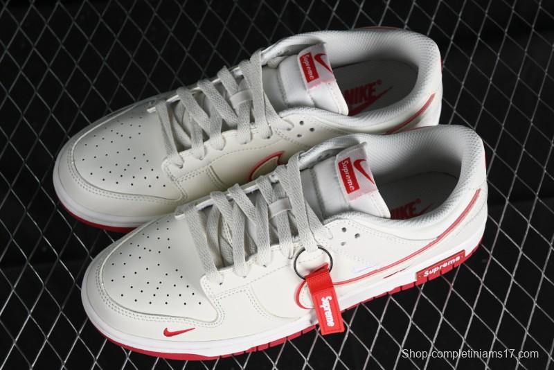 Nike SB Dunk Low Supreme Collaboration - Beige Red Mini Swoosh Anniversary Custom Low-Top Casual Skate Shoes - DJ2024-004