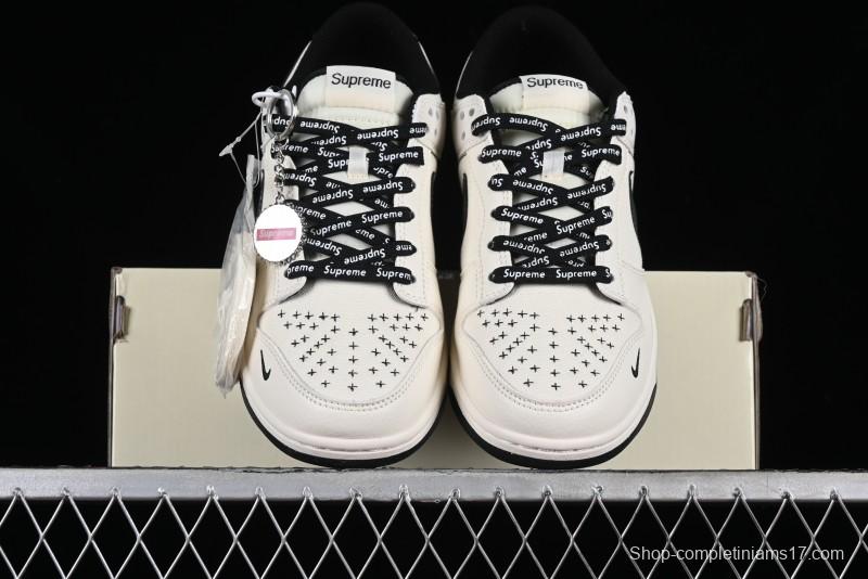 Nike SB Dunk Low Supreme Collaboration - Beige Black Canvas Anniversary Custom Low-Top Casual Skate Shoes - BB8657-515