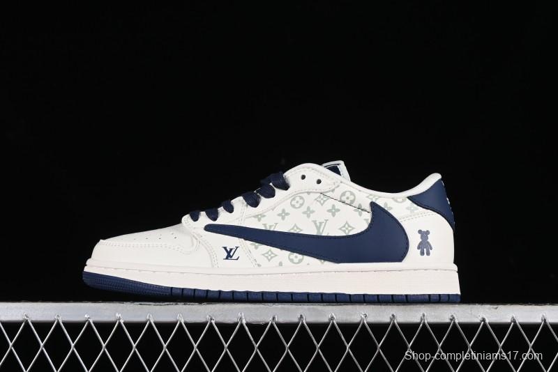 Nike Travis Scott x Fragment Design x Air Jordan 1 Low OG SP AJ1 LV Collaboration Light Blue Violent Bear Low-top Casual Sneakers - SJ2068-100