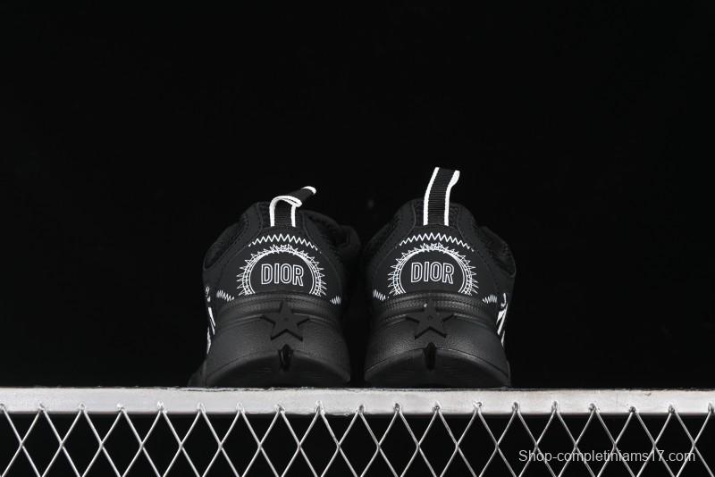 Dior Chrono Round Toe Lace-Up Lifestyle Casual Running Sneakers - 6865 BLACK WHITE