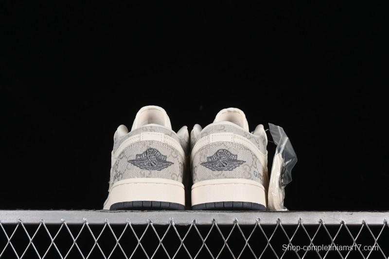 Nike Air Jordan 1 Low Gucci Collaboration - Smoke Grey Pattern High-End Custom Retro Basketball Shoes - DM5688-101