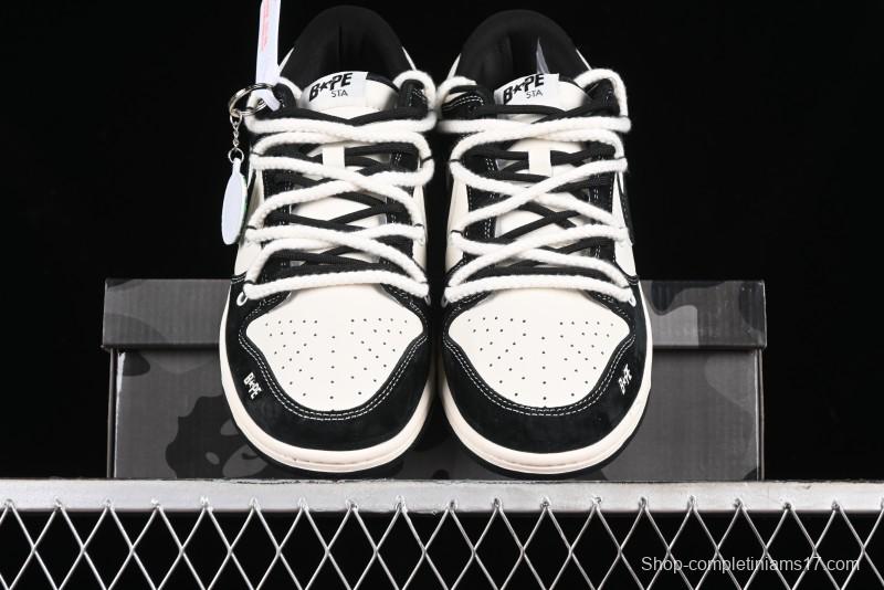 Nike SB Dunk Low BAPE Collaboration Strap Black Hook Anniversary Custom Low-Top Casual Sneakers - SJ2068-269