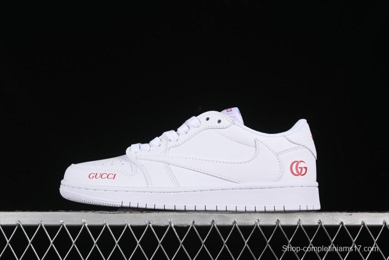 Nike Travis Scott x Fragment Design x Air Jordan 1 Low OG SP AJ1 Gucci Collaboration - White Low-Top Casual Sneakers LJ5188-014