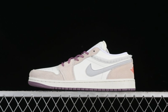 Nike Air Jordan 1 Low Retro Casual Sneakers with Smooth Leather and Suede - FQ8094-100