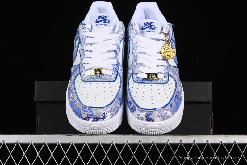 Nike Air Force 1 '07 Low DIY Blue and White Porcelain Dragon Embroidery Casual Sneakers - CW2288-201
