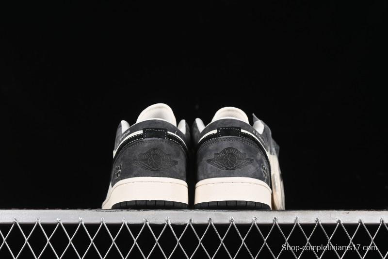 Nike Air Jordan 1 Low Retro Basketball Shoes - Black Velvet Pig Collaboration Custom Design - SJ9950-016