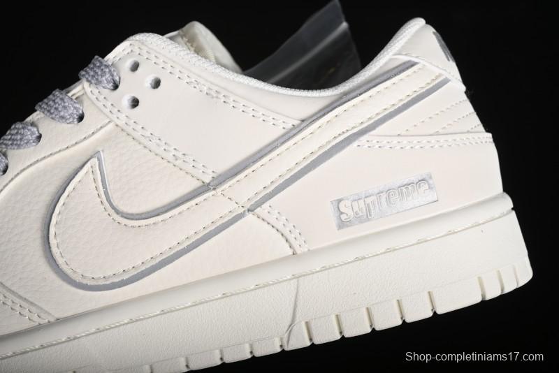 Nike SB Dunk Low Supreme Collaboration - Off White Gray Swoosh Anniversary Custom Low-Top Casual Skate Shoes - DQ1098-392