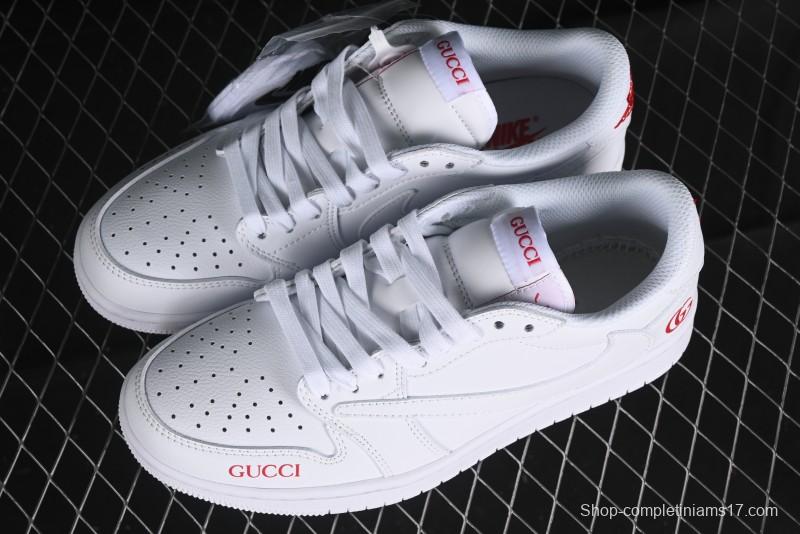 Nike Travis Scott x Fragment Design x Air Jordan 1 Low OG SP AJ1 Gucci Collaboration - White Low-Top Casual Sneakers LJ5188-014
