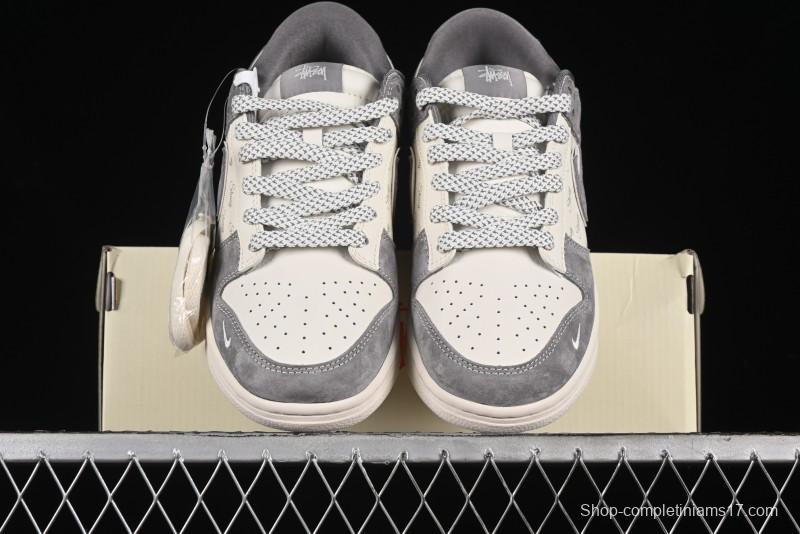 Nike SB Dunk Low Stussy Collaboration - Grey Pig Suede Patchwork Anniversary Custom Low-Top Casual Skate Shoes - CF3688-016