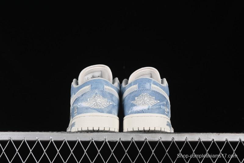 Nike Air Jordan 1 Low MLB Collaboration Retro Blue Denim Custom Basketball Shoes - DC2024-027