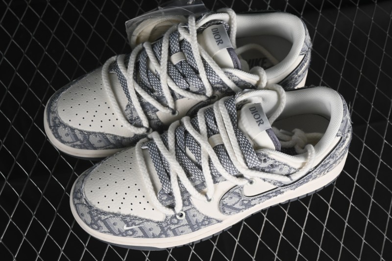 Nike SB Dunk Low Dior Collaboration - Strap Woven Grey Check Anniversary High-End Custom Low-Top Casual Sneakers - SJ2068-285