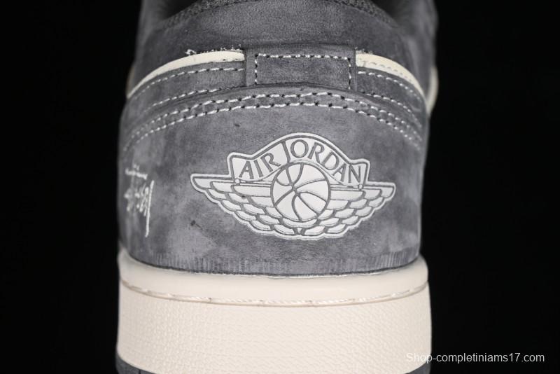 Nike Air Jordan 1 Low AJ1 Stussy Collaboration - Grey Pigskin Custom Low-Top Basketball Shoes - SJ9950-010