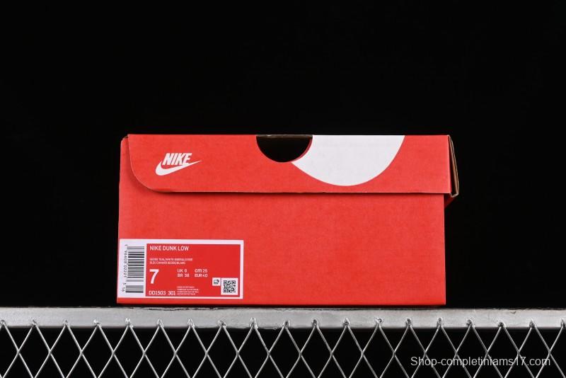 Nike Dunk Low SB Skateboarding Shoes in White and Geode Teal - DD1503-301