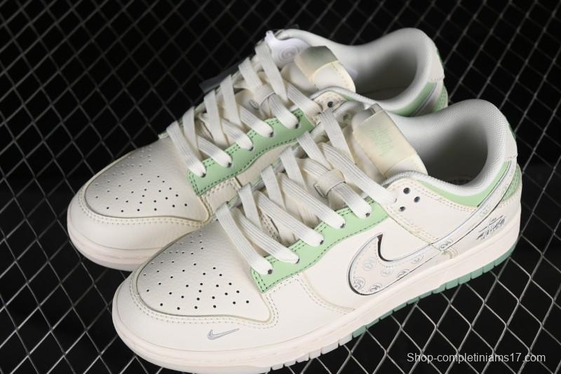 Nike SB Dunk Low Stussy Collaboration - Cream Apple Green Anniversary Custom Low-Top Casual Skate Shoes - XY1688-006