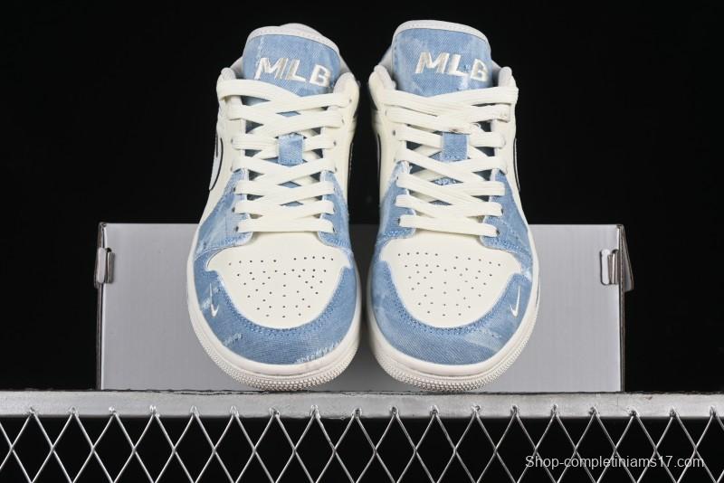 Nike Air Jordan 1 Low MLB Collaboration Retro Blue Denim Custom Basketball Shoes - DC2024-027
