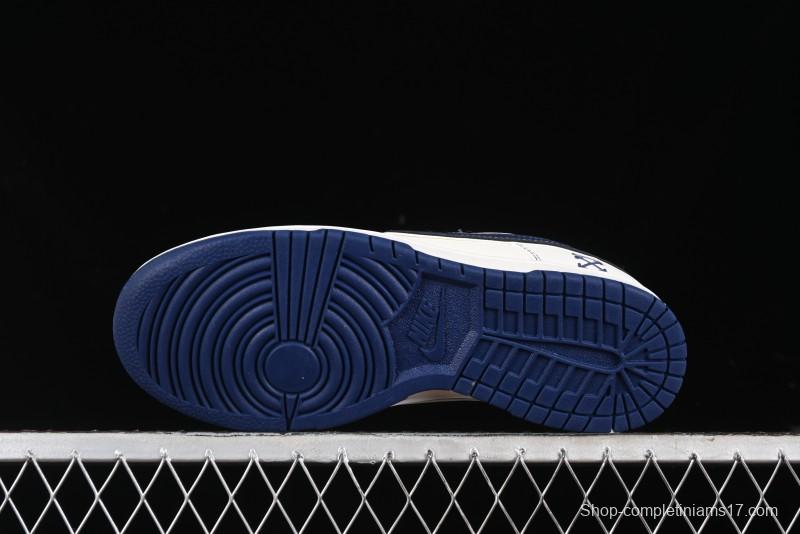 Nike SB Dunk Low OFF-WHITE Collaboration - Beige Navy Swoosh Anniversary Custom Low-Top Casual Skate Shoes - DJ2024-011