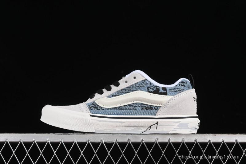 HIRONO Knu Skool Low-Top Casual Sneakers with Denim Graffiti Design - VN0009QCRBL