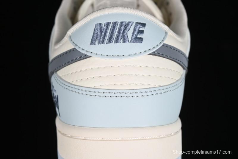 Nike SB Dunk Low Stussy Collaboration Anniversary Edition Light Blue Custom Low-Top Casual Skate Shoes - CF3688-012