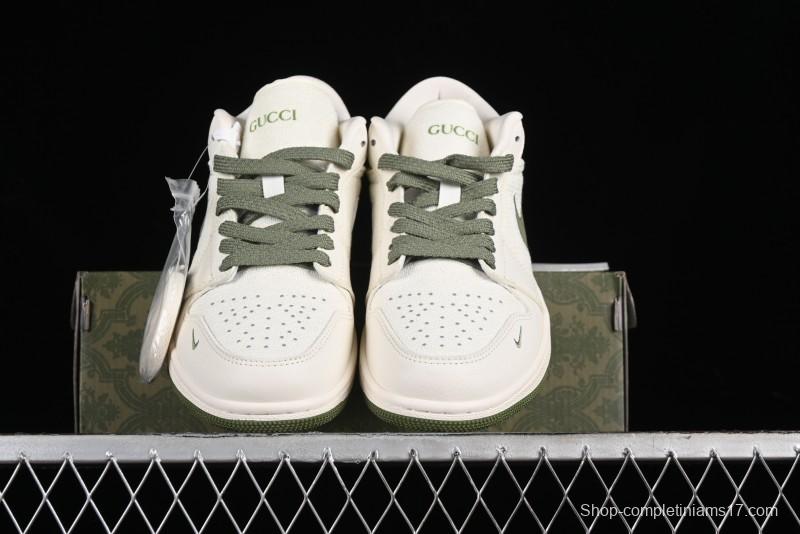 Nike Air Jordan 1 Low AJ1 Gucci Collaboration - Beige Green Knit High-End Custom Retro Basketball Shoes - DM5688-103