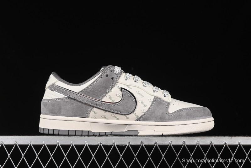 Nike SB Dunk Low Stussy Collaboration - Grey Pig Suede Patchwork Anniversary Custom Low-Top Casual Skate Shoes - CF3688-016