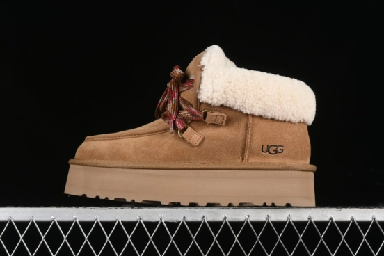 UGG Classic Mini II Fur Lace-Up Platform Short Boots with Treadlite Outsole - 1143954