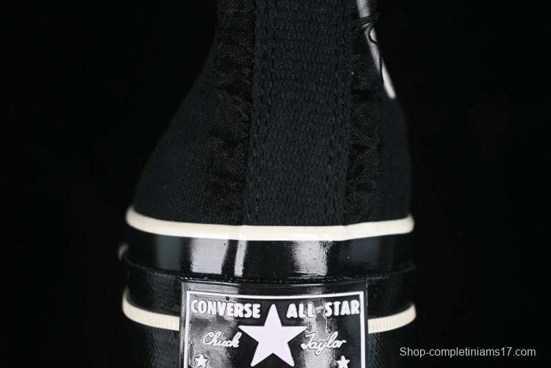 Converse Chuck 1970s High Top Canvas Shoes in Black Lace Punk Style - A10026C