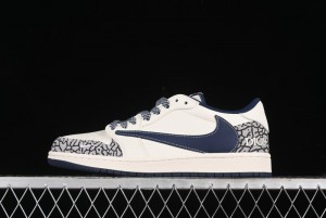 Nike Travis Scott x Fragment Design x Air Jordan 1 Low OG SP AJ1 Retro Sneakers with Stone Pattern - CF3688-029