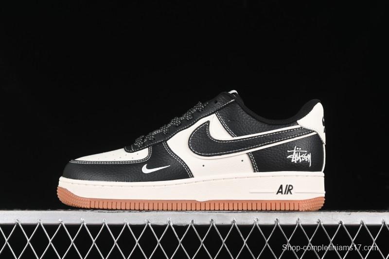 Nike Air Force 1 '07 Low Stussy Collaboration - Black Gum Marked Swoosh Low-Top Casual Sneakers - XZ9688-001