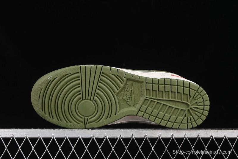 Nike SB Dunk Low Supreme Collaboration - Double Swoosh Beige Dark Green Anniversary High-End Custom Low-Top Casual Skate Shoes - XX2025-689