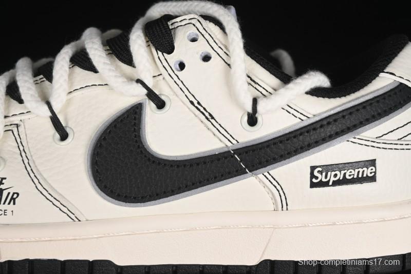 Nike SB Dunk Low Supreme Collaboration - Beige Black Mini Swoosh Anniversary Customized Low-Top Casual Skate Shoes - XX2025-566