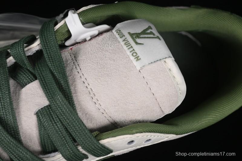 Nike Travis Scott x Fragment Design x Air Jordan 1 Low OG SP AJ1 LV Collaboration - Grey Green Pigskin Low Top Casual Sneakers - XZ1268-005