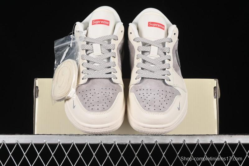 Nike Air Jordan 1 Low Supreme Collaboration - Dual-Tone Beige/Grey Retro Basketball Shoes - SJ9950-030