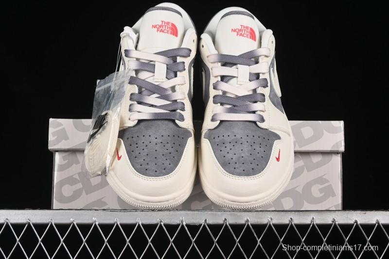 Nike Air Jordan 1 Low AJ1 The North Face Collaboration - Off White Grey Silver Trim Retro Basketball Shoes - SJ9950-039