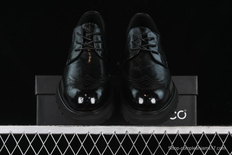 Ecco Block Brogue Business Derby Round Toe Genuine Leather Dress Shoes - 63667201001