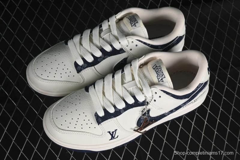 Nike SB Dunk Low LV Collaboration - Denim Print Swoosh Anniversary High-End Custom Low-Top Casual Skate Shoes - XB3802-360