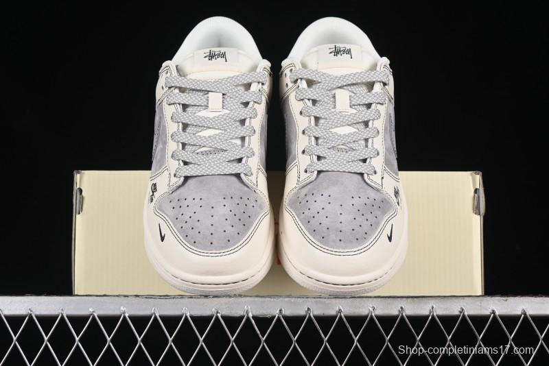 Nike SB Dunk Low Stussy Collaboration - Light Grey White Anniversary High-End Custom Low-Top Casual Skate Shoes - SJ2068-302