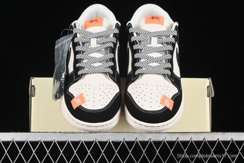 Nike SB Dunk Low Stussy Collaboration - Patchwork Cream Black Swoosh Anniversary Custom Low-Top Casual Skate Shoes - MM1089-023