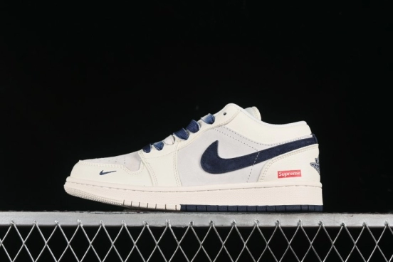 Nike Air Jordan 1 Low Supreme Collaboration - Deep Blue Two-Tone Sole Retro Basketball Shoes - SJ9950-020