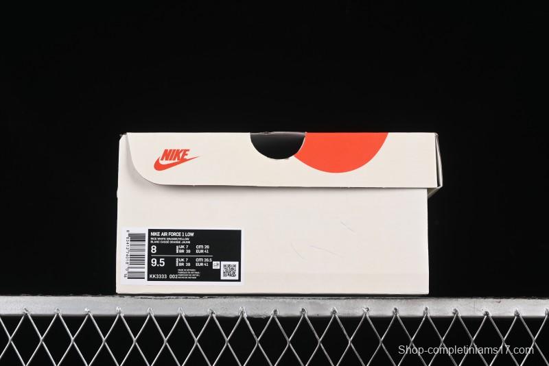 Nike Air Force 1 '07 Low UN Collaboration Casual Sneakers in Off-White with Yellow Stitch - KK3333-002