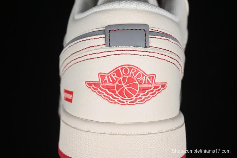 Nike Air Jordan 1 Low AJ1 Supreme Collaboration - Red Rabbit Retro Basketball Shoes - SJ9950-025