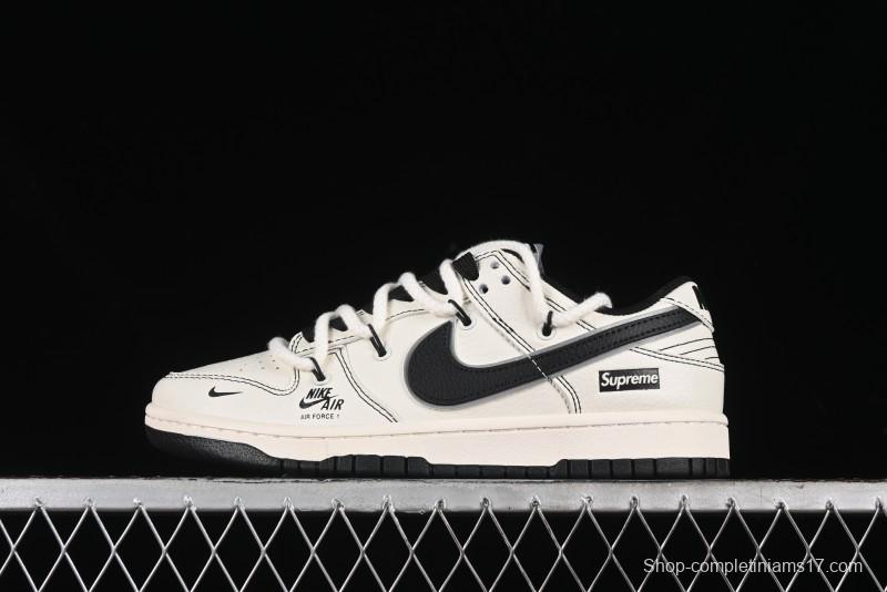 Nike SB Dunk Low Supreme Collaboration - Beige Black Mini Swoosh Anniversary Customized Low-Top Casual Skate Shoes - XX2025-566