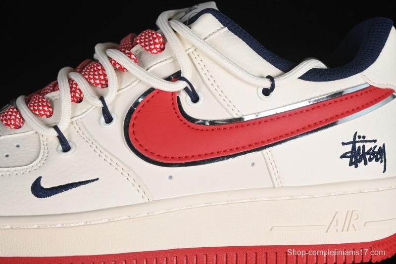 Nike Air Force 1 '07 Low Stussy Collaboration - Off White Red Lace-Up Low-Top Casual Sneakers - SJ1198-300