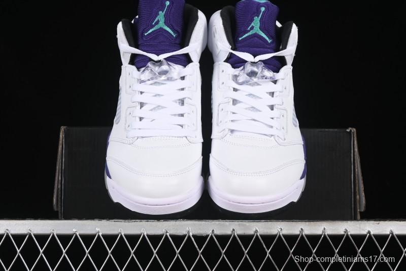 Nike Air Jordan 5 Retro Sneakers in White and Purple Grape Colorway - 136027-108