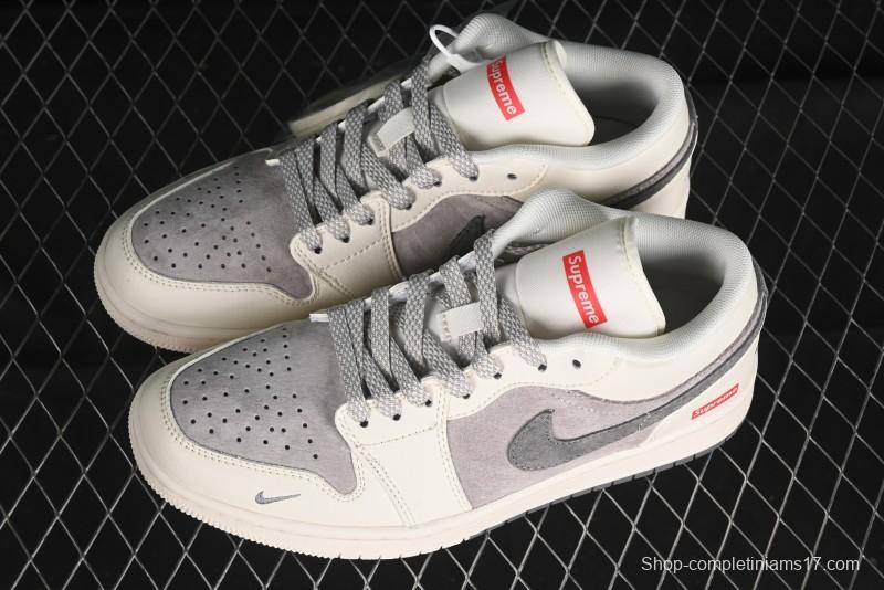 Nike Air Jordan 1 Low Supreme Collaboration - Dual-Tone Beige/Grey Retro Basketball Shoes - SJ9950-030