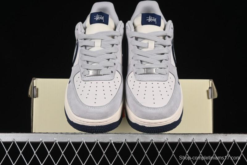 Nike Air Force 1 '07 Low Stussy Collaboration - Grey Pigskin Blue Sole Low-Top Casual Sneakers - XZ3318-028