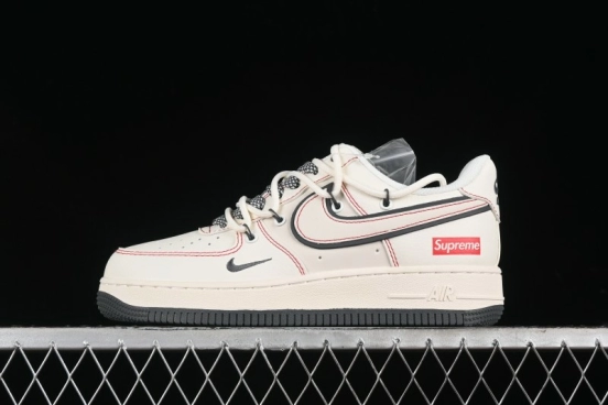Nike Air Force 1 '07 Low Supreme Collaboration - Red Stitch Grey Sole Casual Sneakers - SJ1198-600