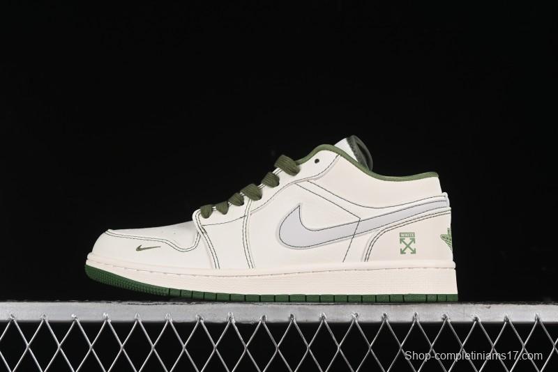 Nike Air Jordan 1 Low OFF-WHITE Collaboration - Retro Basketball Shoes with Beige Green Stitching - CF3688-021
